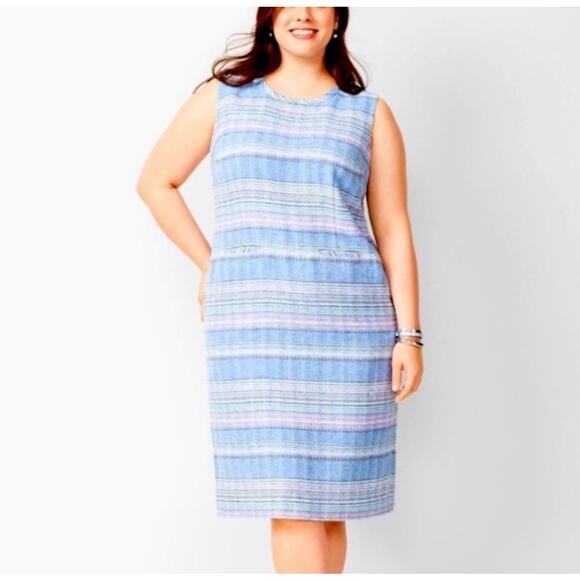 Talbots Plus Women's Stripe Tweed Shift Dress Size 16W Sleeveless Pastels - Picture 1 of 9